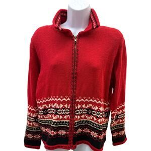 Shaver Lake women M Red Alpine Winter Full-Zip Cardigan Sweater